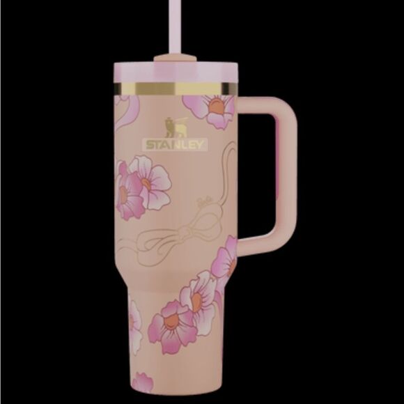 NEW-Stanley/Barbie- Floral Tumbler with Straw (80’s Peaches N cream) 40oz - Picture 2 of 9
